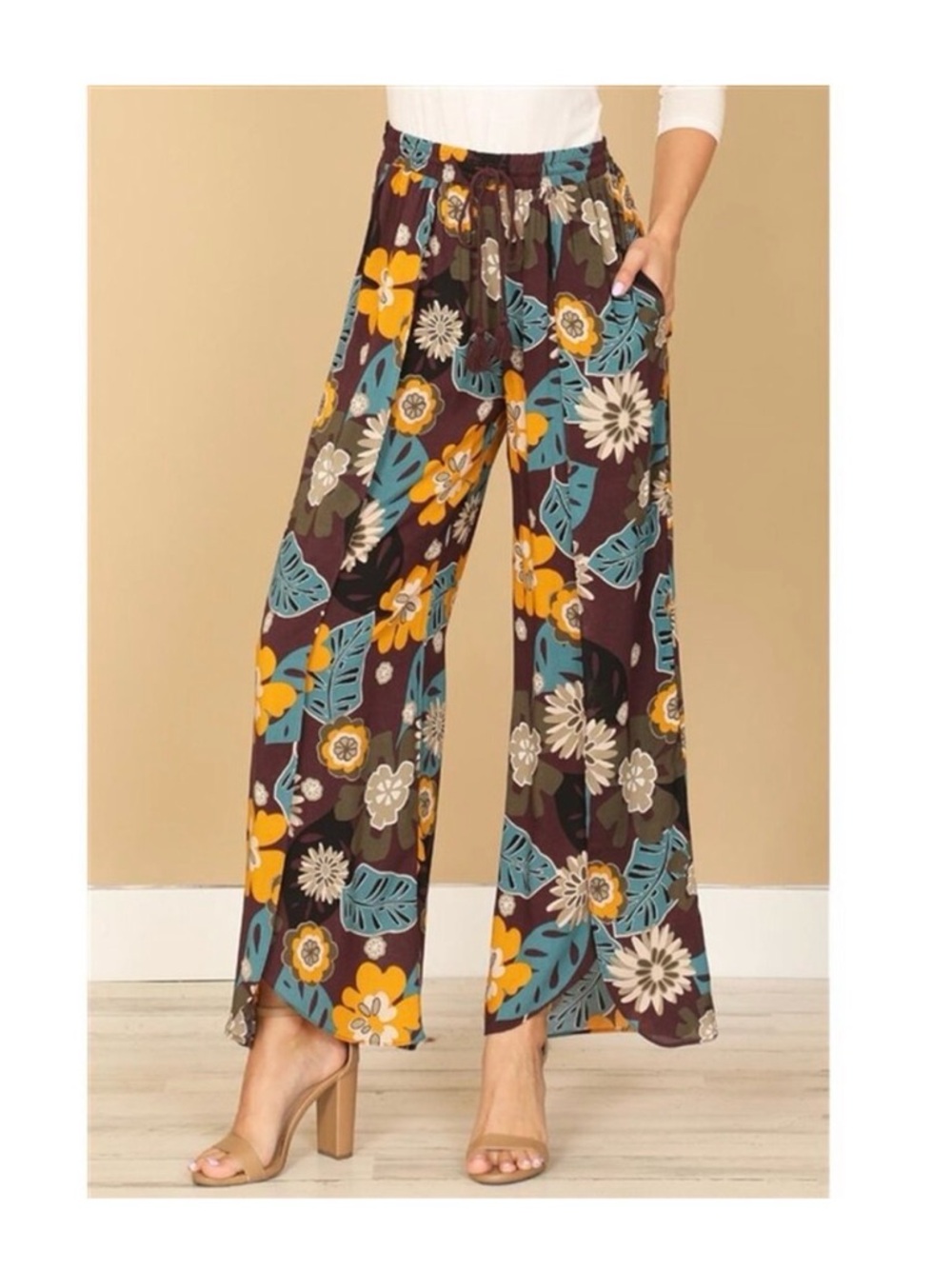 Olivaceous Brown Floral Palazzo Pants